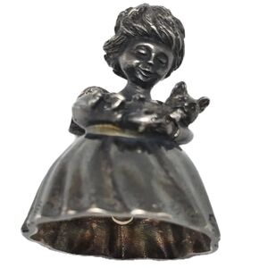 Vintage Lunt Pewter Bell Little Angel Girl With Kitten